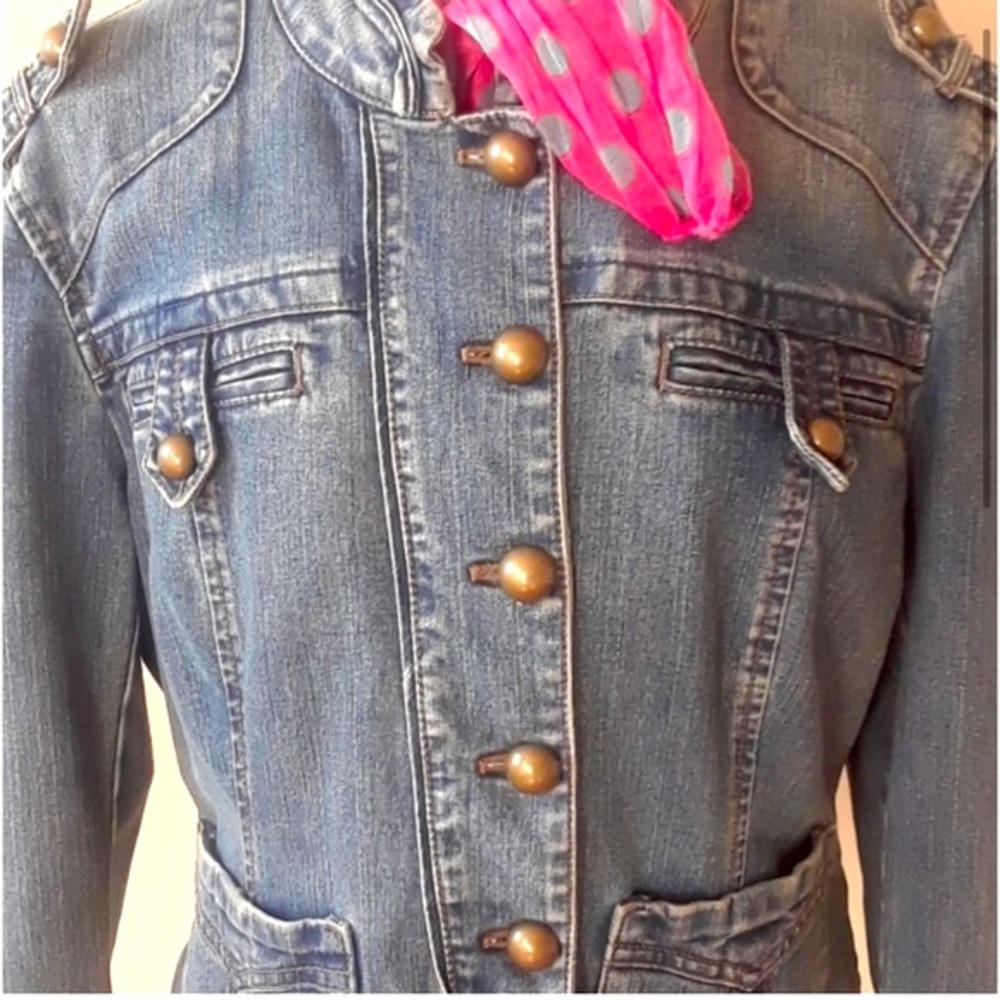 Vintage DKNY Denim Military Jacket with Bronze Buttons - Picture 3 of 10